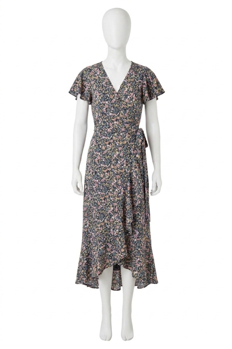 NEW BLUIVY floral ruffled wrap dress in navy